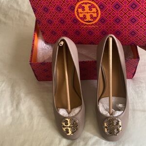Tory Burch Tan Flats with Iconic Logo